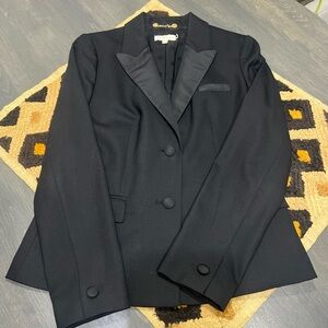 Tory Burch Blazer Tux Jacket Black Wool Blend Size 10 EUC